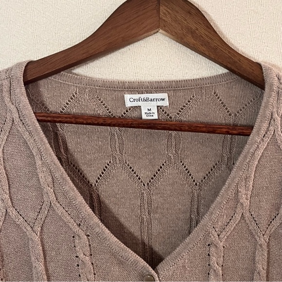 Classic 100% Cotton Cardigan in Taupe Gray - Size M - Picture 3 of 8